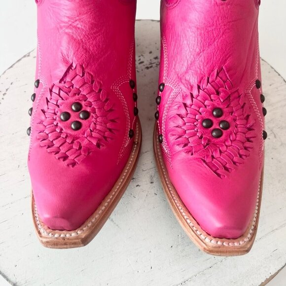 Lane COSSETTE Womens Cowboy Booties 9 Western Cowgirl Pink Leather Short Boots - Picture 7 of 12